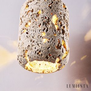 Travenca - Lampa wisząca trawertynowa, żółta, nad stół, Ø13 x 21 cm