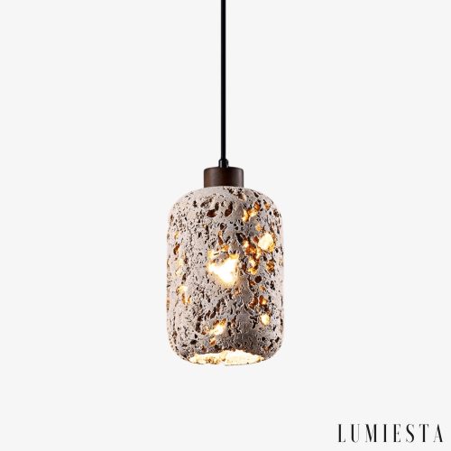 Travenca - Lampa wisząca trawertynowa, żółta, nad stół, Ø13 x 21 cm