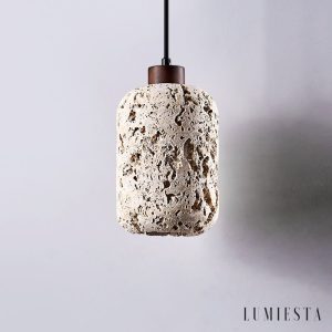 Travenca - Lampa wisząca trawertynowa, żółta, nad stół, Ø13 x 21 cm