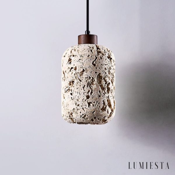 Travenca - Lampa wisząca trawertynowa, żółta, nad stół, Ø13 x 21 cm