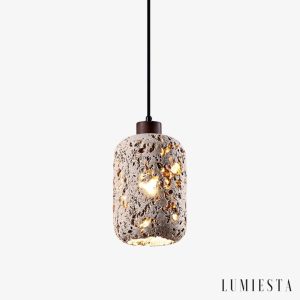 Travenca - Lampa wisząca trawertynowa, żółta, nad stół, Ø13 x 21 cm