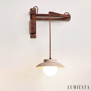 Traverta - Kinkiet trawertynowy, orzechowy z żółtym, do salonu, Ø20 x 10 cm