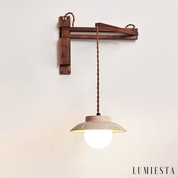 Traverta - Kinkiet trawertynowy, orzechowy z żółtym, do salonu, Ø20 x 10 cm