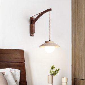 Traverta - Kinkiet trawertynowy, orzechowy z żółtym, do salonu, Ø20 x 10 cm