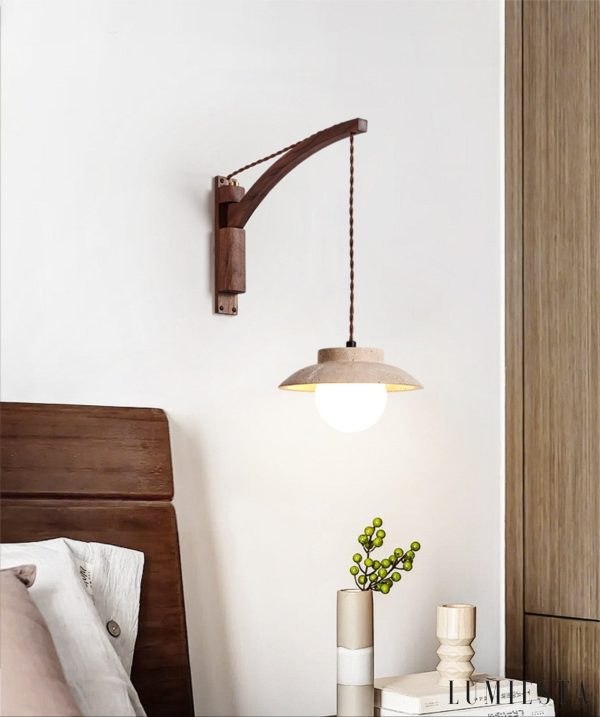 Traverta - Kinkiet trawertynowy, orzechowy z żółtym, do salonu, Ø20 x 10 cm