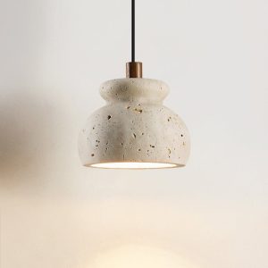 Travora 226 - Lampa wisząca travertynowa żółta, drewniana do salonu Ø12x9 cm