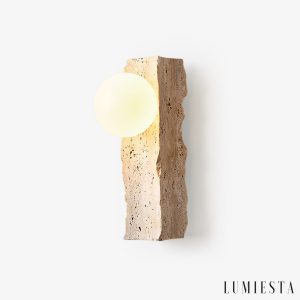 Travora - Kinkiet trawertynowy nowoczesny, żółty i biały, do salonu, Ø8x32 cm