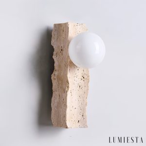 Travora - Kinkiet trawertynowy nowoczesny, żółty i biały, do salonu, Ø8x32 cm