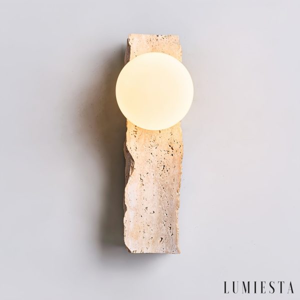 Travora - Kinkiet trawertynowy nowoczesny, żółty i biały, do salonu, Ø8x32 cm