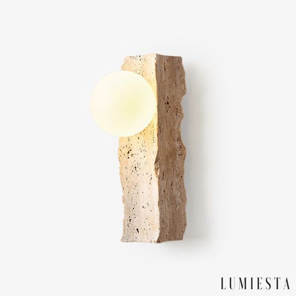 Travora - Kinkiet trawertynowy nowoczesny, żółty i biały, do salonu, Ø8x32 cm