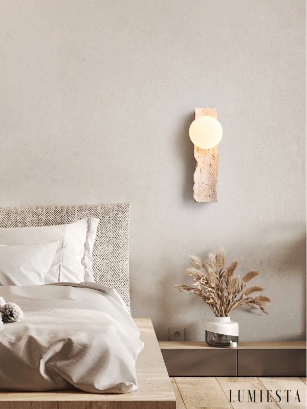 Travora - Kinkiet trawertynowy nowoczesny, żółty i biały, do salonu, Ø8x32 cm