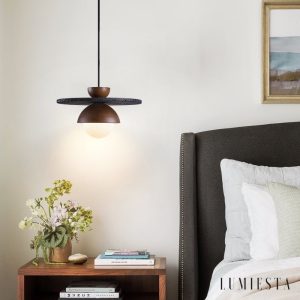 Tropeza - Lampa wisząca trawertynowa czarna do salonu Ø30x18 cm