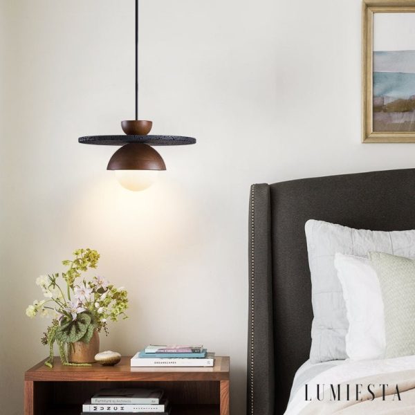 Tropeza - Lampa wisząca trawertynowa czarna do salonu Ø30x18 cm