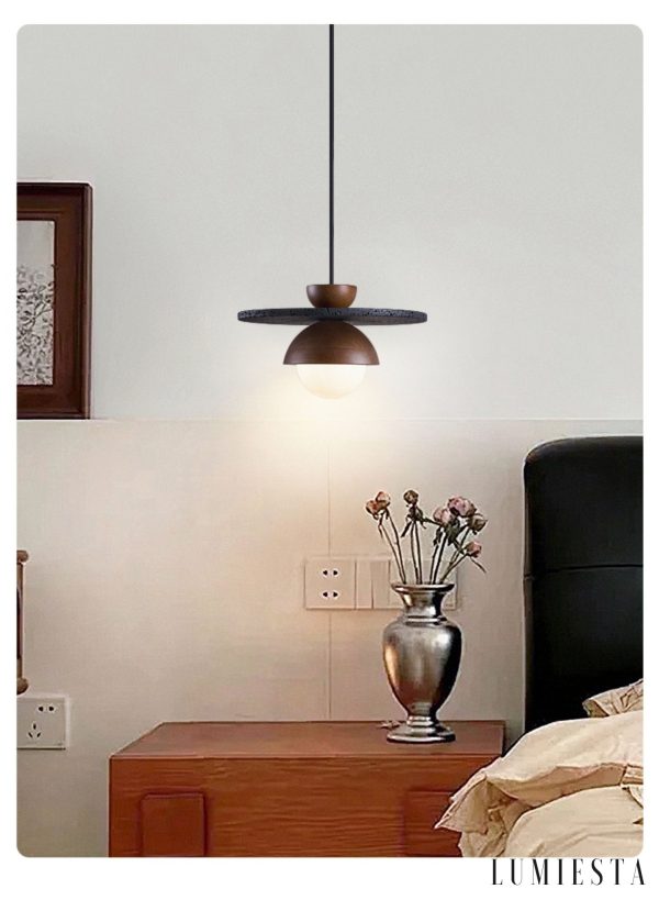 Tropeza - Lampa wisząca trawertynowa czarna do salonu Ø30x18 cm