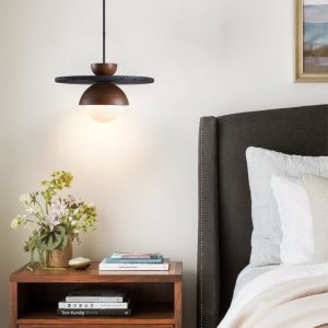 Tropeza - Lampa wisząca trawertynowa czarna do salonu Ø30x18 cm