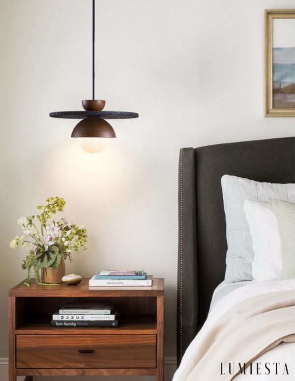 Tropeza - Lampa wisząca trawertynowa czarna do salonu Ø30x18 cm