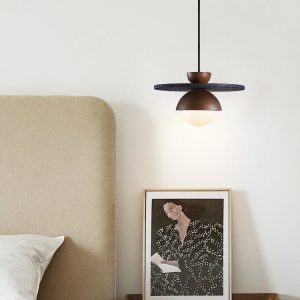 Tropeza - Lampa wisząca trawertynowa czarna do salonu Ø30x18 cm