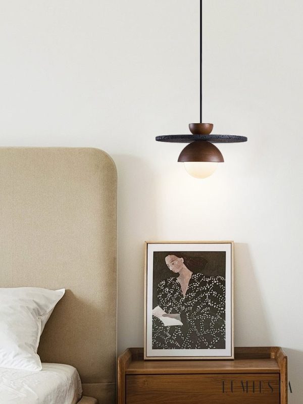 Tropeza - Lampa wisząca trawertynowa czarna do salonu Ø30x18 cm