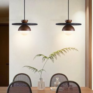 Tropeza - Lampa wisząca trawertynowa czarna do salonu Ø30x18 cm