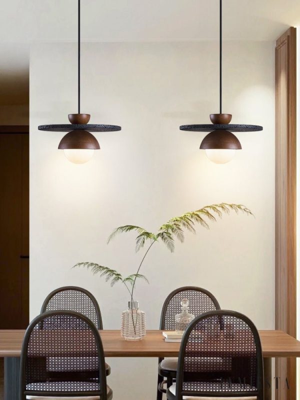 Tropeza - Lampa wisząca trawertynowa czarna do salonu Ø30x18 cm