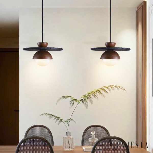 Tropeza - Lampa wisząca trawertynowa czarna do salonu Ø30x18 cm