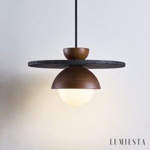 Tropeza - Lampa wisząca trawertynowa czarna do salonu Ø30x18 cm