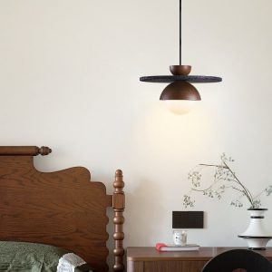 Tropeza - Lampa wisząca trawertynowa czarna do salonu Ø30x18 cm