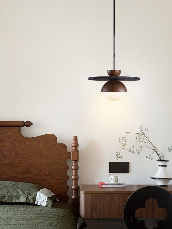 Tropeza - Lampa wisząca trawertynowa czarna do salonu Ø30x18 cm