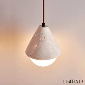 Tufaria - Lampa wisząca trawertynowa, żółto-biała, nad stół, Ø16 H20 cm