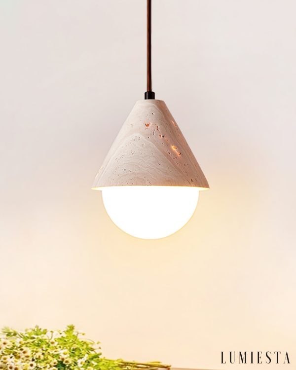 Tufaria - Lampa wisząca trawertynowa, żółto-biała, nad stół, Ø16 H20 cm