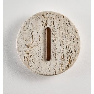 Tuluma - Kinkiet trawertynowy drewniany, orzechowo-żółty, do salonu, Ø25x25 cm