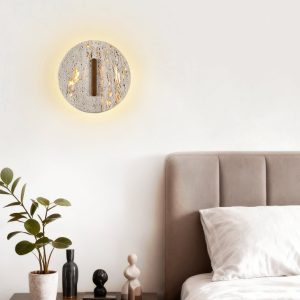 Tuluma - Kinkiet trawertynowy drewniany, orzechowo-żółty, do salonu, Ø25x25 cm