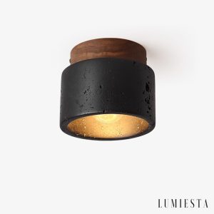 Umbrialis - Plafon skandynawski, orzech i czarny trawertyn do salonu Ø12 x 10 cm