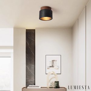 Umbrialis - Plafon skandynawski, orzech i czarny trawertyn do salonu Ø12 x 10 cm