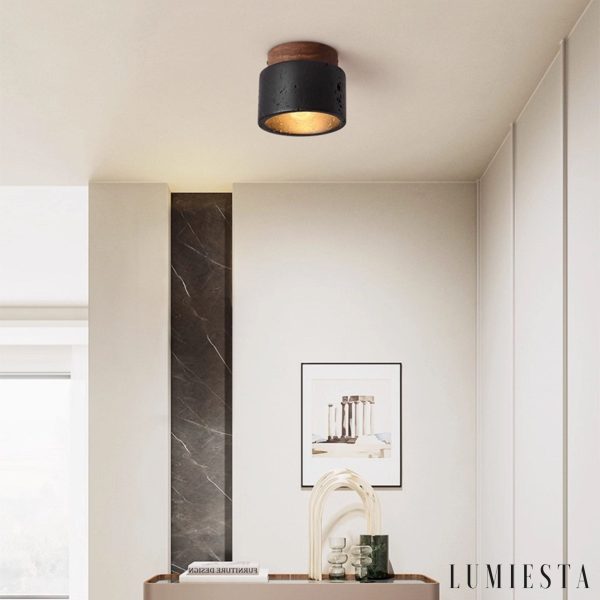 Umbrialis - Plafon skandynawski, orzech i czarny trawertyn do salonu Ø12 x 10 cm