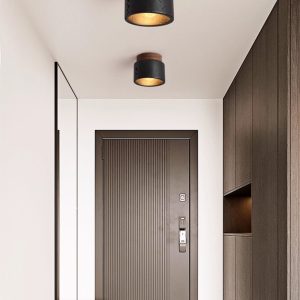 Umbrialis - Plafon skandynawski, orzech i czarny trawertyn do salonu Ø12 x 10 cm