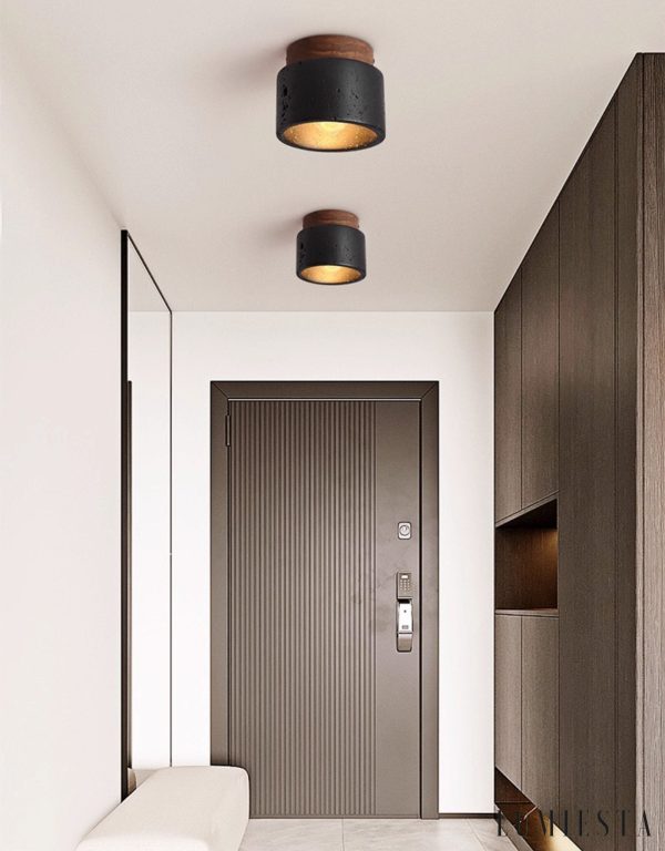 Umbrialis - Plafon skandynawski, orzech i czarny trawertyn do salonu Ø12 x 10 cm