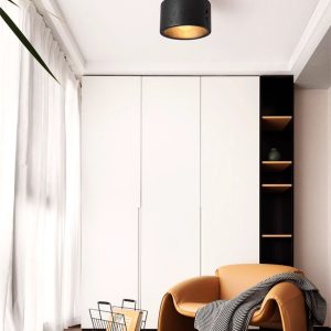 Umbrialis - Plafon skandynawski, orzech i czarny trawertyn do salonu Ø12 x 10 cm