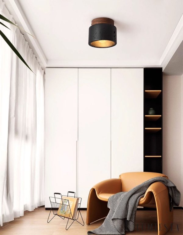 Umbrialis - Plafon skandynawski, orzech i czarny trawertyn do salonu Ø12 x 10 cm