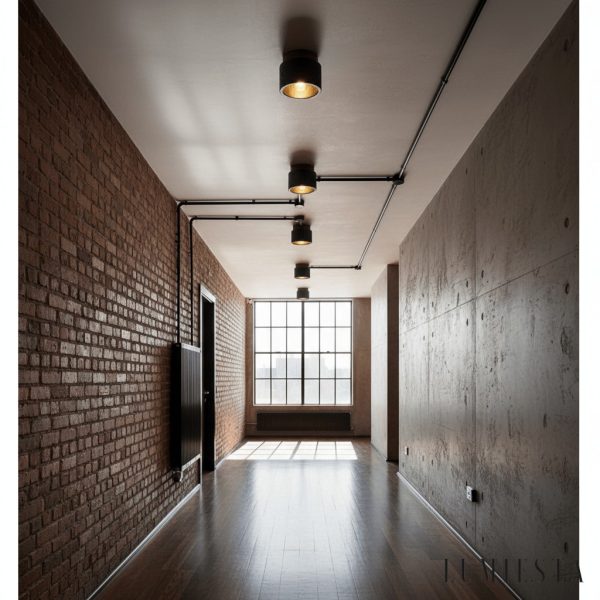 Umbrialis - Plafon skandynawski, orzech i czarny trawertyn do salonu Ø12 x 10 cm