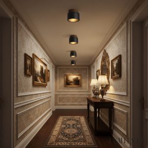 Umbrialis - Plafon skandynawski, orzech i czarny trawertyn do salonu Ø12 x 10 cm