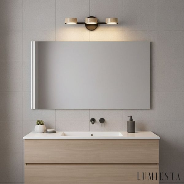 UrbinoX - Kinkiet trawertynowy miedziany, do łazienki nad lustro, Ø32/46 cm