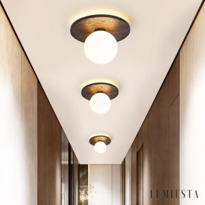 Valentiax - Lampa sufitowa trawertynowa, czarno-biała do salonu, Ø20/H14 cm