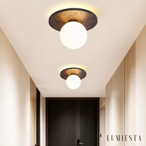 Valentiax - Lampa sufitowa trawertynowa, czarno-biała do salonu, Ø20/H14 cm