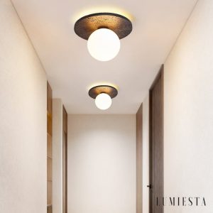 Valentiax - Lampa sufitowa trawertynowa, czarno-biała do salonu, Ø20/H14 cm