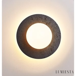 Valentiax - Lampa sufitowa trawertynowa, czarno-biała do salonu, Ø20/H14 cm