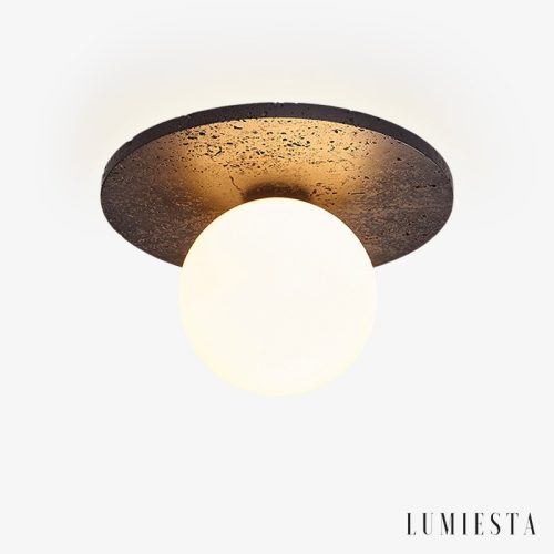 Valentiax - Lampa sufitowa trawertynowa, czarno-biała do salonu, Ø20/H14 cm