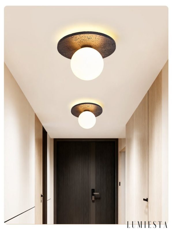 Valentiax - Lampa sufitowa trawertynowa, czarno-biała do salonu, Ø20/H14 cm