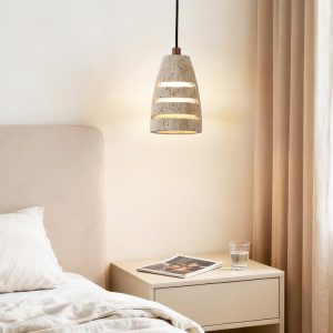 Valparisa - Lampa wisząca trawertynowa, żółta, do salonu, Ø11 x H16 cm