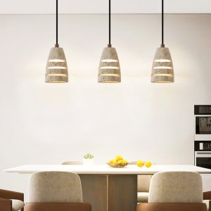 Valparisa - Lampa wisząca trawertynowa, żółta, do salonu, Ø11 x H16 cm